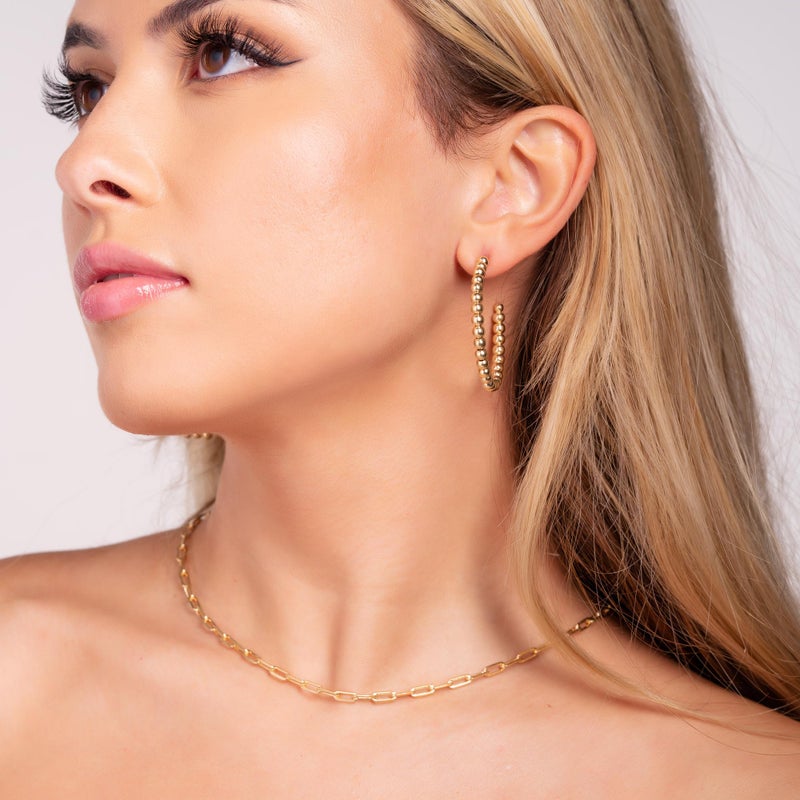 Barzel 18K Gold Plated Ball Hoop Earrings - Made In Brazil (3MM) - Image 4