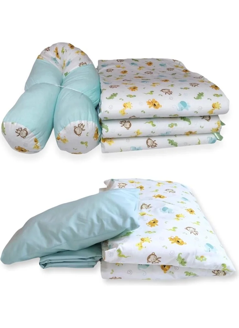 Bebek Özel Baby Special Baby/Child Sleeping Set Safari Pattern/mint 7 Pieces (With Cylinder Pillow))