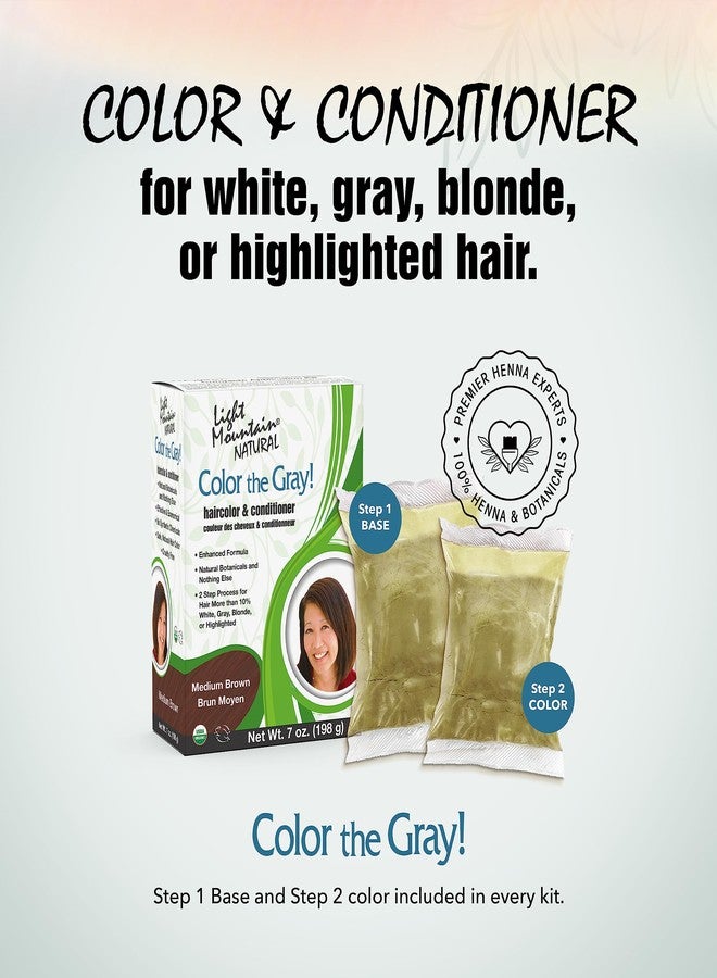 لايت ماونتين صبغة شعر وبلسم لايت ماونتن حناء، لون الشعر الرمادي - صبغة شعر بني متوسط للرجال/النساء، خطوتان خاليتان من المواد الكيميائية، لون شعر شبه دائم للشعر الأبيض والرمادي والأشقر، 7 أونصة (عبوة من قطعتين) - Image 2