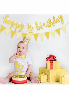 Y&D 6 Months Happy Birthday Banner Set, Glitter Half Decoration Baby Boy Girl 1/2 Year Cake Topper Triangle Flag Crown Hat Bow Tie  - Image 4