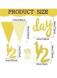 Y&D 6 Months Happy Birthday Banner Set, Glitter Half Decoration Baby Boy Girl 1/2 Year Cake Topper Triangle Flag Crown Hat Bow Tie  - Image 5