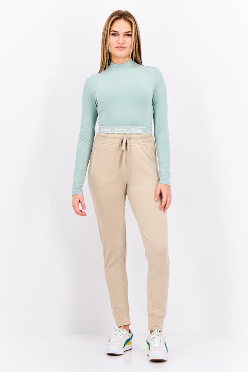 Dickies Women Mock Neck Long Sleeve Brand Logo Crop Top, Jade Green - Image 4