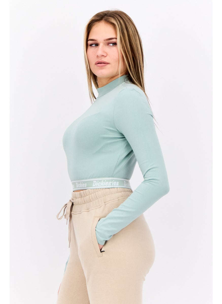 Dickies - Women Mock Neck Long Sleeve Brand Logo Crop Top, Jade Green - Image 1