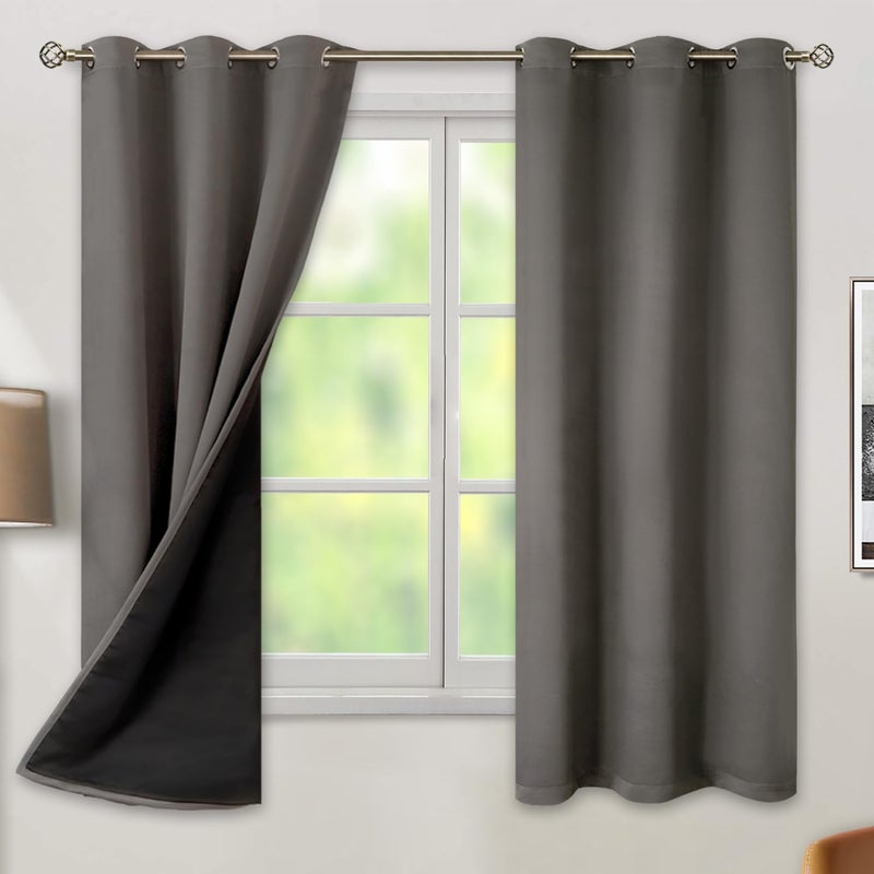 BGment بجلات حرارية معزولة بنسبة 100 ٪ انقطاع الستائر لغرفة النوم مع بطانة سوداء طبقة مزدوجة الغرفة الكاملة ضوضاء الستار تقليل الستار جروميت (42 × 63 بوصة رمادي 2 لوحات) - Image 1