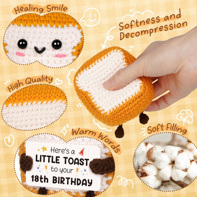 Glydein A Little Toast to Your 18th Birthday - Mini Handmade Crochet Toast Gifts for 18 Year Old Girl Boy, Funny 18th Birthday Gifts for Girls Boys Daughter Son Sister Friend, Adult Handmade Crochet - Image 5