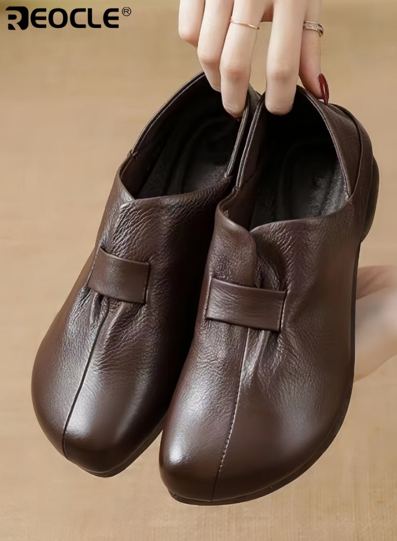 REOCLE Women's Loafers Soft Leather Loafers Comfort Casual Quilted Leather Slip On Sneakers Dressy Moccasins Shoes - Image 1