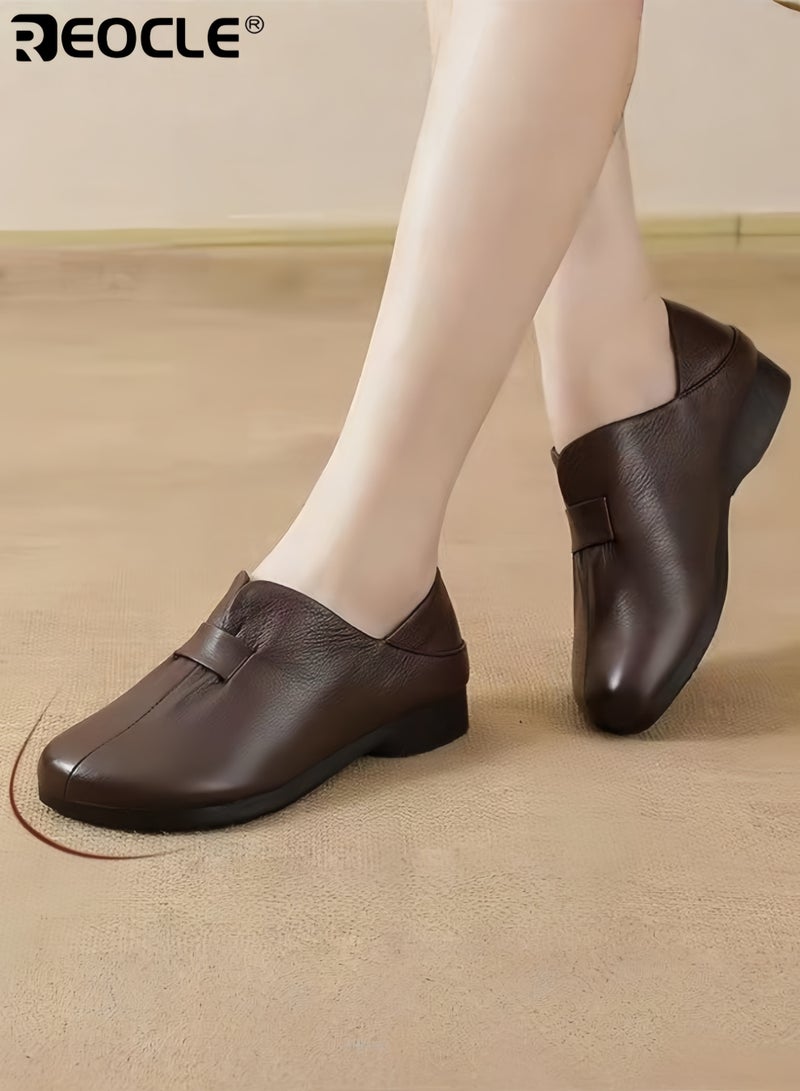 REOCLE Women's Loafers Soft Leather Loafers Comfort Casual Quilted Leather Slip On Sneakers Dressy Moccasins Shoes - Image 2