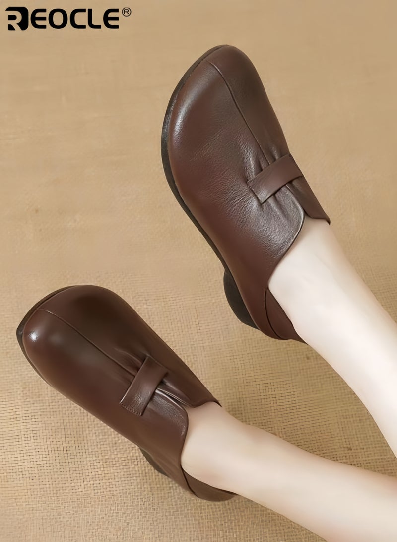 REOCLE Women's Loafers Soft Leather Loafers Comfort Casual Quilted Leather Slip On Sneakers Dressy Moccasins Shoes - Image 3