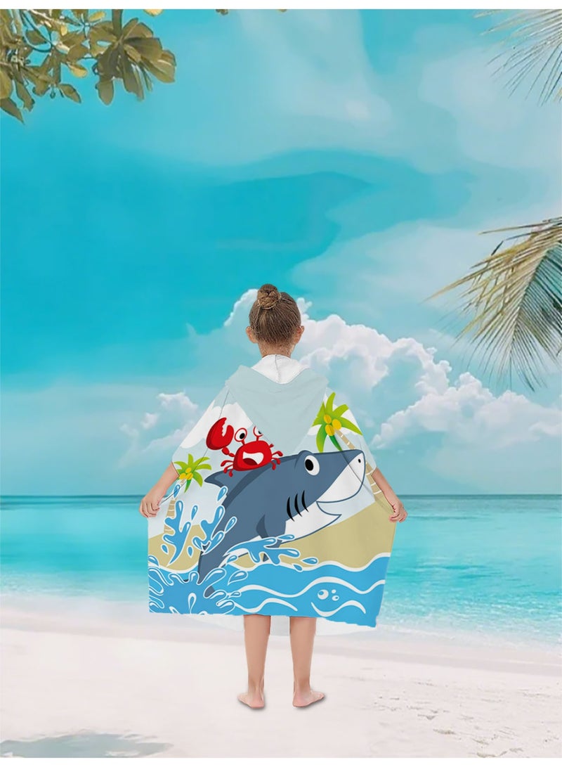 Cartoon Shark & Crab Hooded Poncho Towel, Quick-Dry Beach Swim Cover-Up for Kids & Adults - Image 5