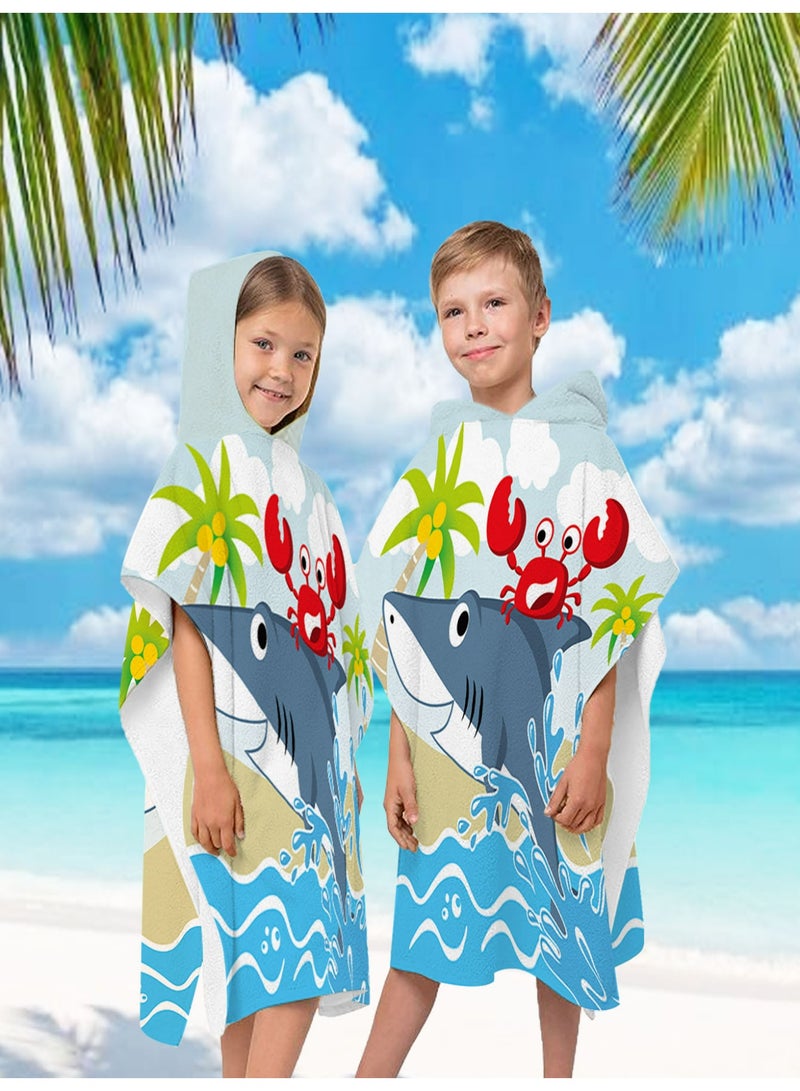 Cartoon Shark & Crab Hooded Poncho Towel, Quick-Dry Beach Swim Cover-Up for Kids & Adults - Image 4