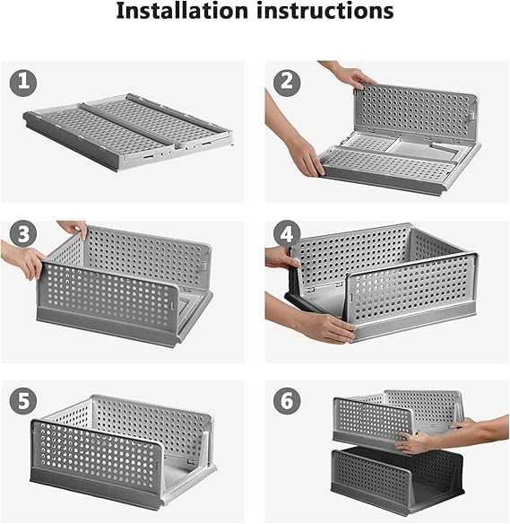 JEYANG Foldable Plastic Wardrobe Organizer Stackable Storage Solution for Clothes Ideal for Bathroom Kitchen and Bedroom Use Pack of 5 Grey - Image 5