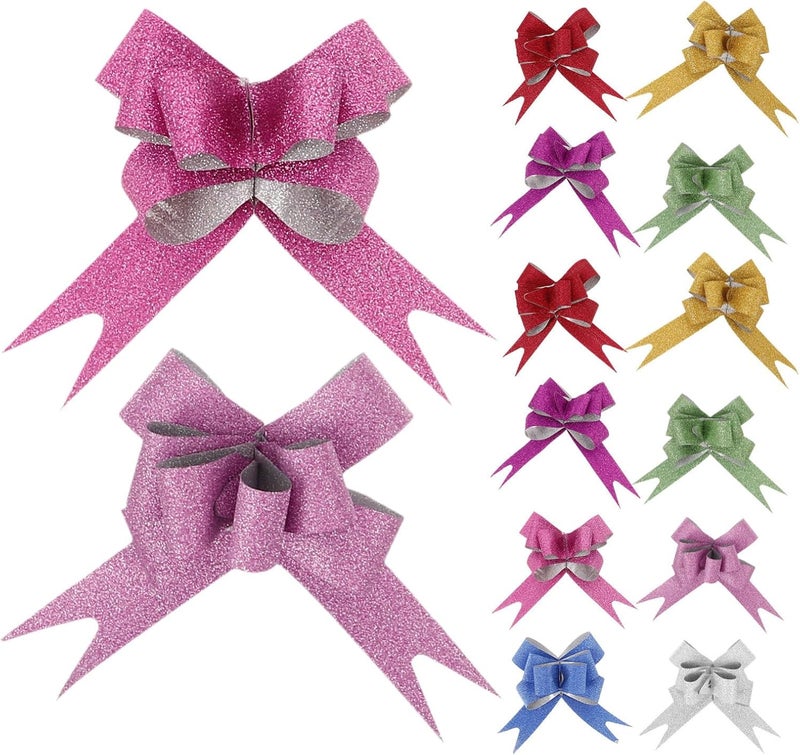 VILLCASE 80pcs Glitter Pull Bow Ribbon Set, Small Decorative Pull Bows for Wedding Car, Birthday Wrapping, Party and Holiday Celebration Accessories - Image 1