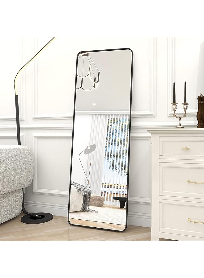 erorex Full Length Mirror 155X45Cm Floor Mirrors With Aluminum Alloy Frame Free Standing Leaning Large Bedroom Dressing Mirror Full Body Mirror With Stand For Living Room Bedroom Black - Image 2