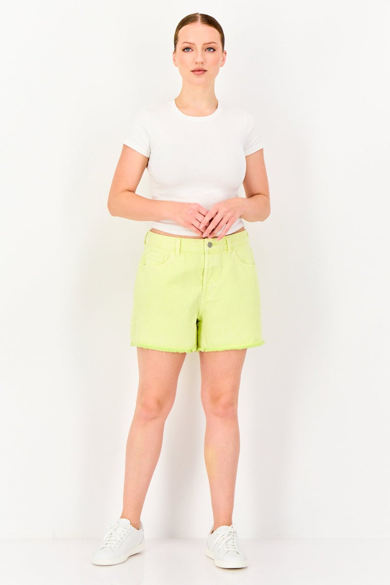 promod شورتات جينز مغسولة للنساء، لون أخضر ليموني - Image 3