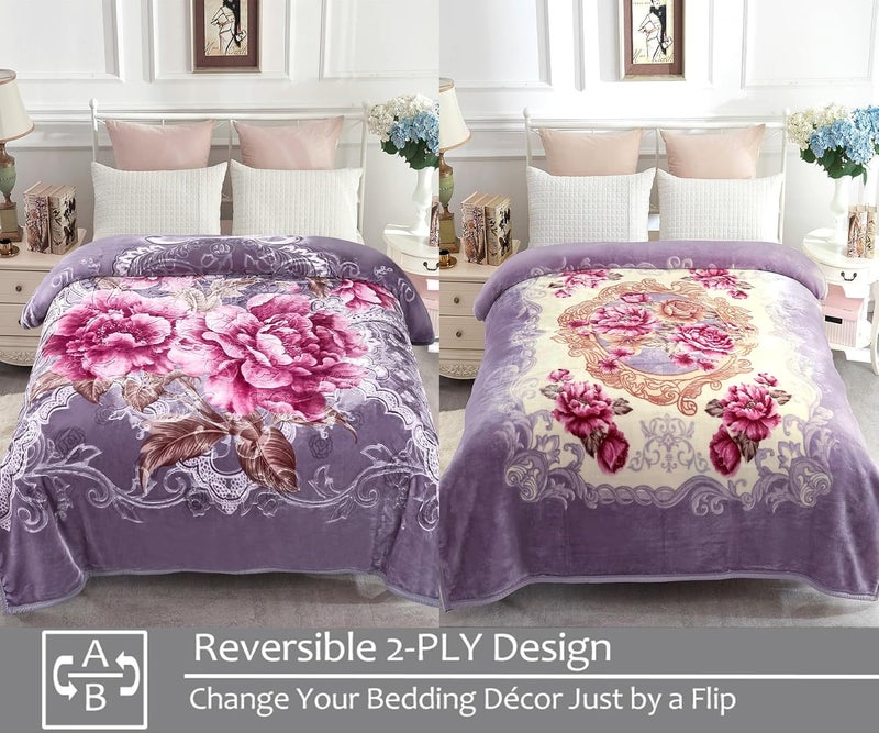 JYK Silky Soft Plush Warm Blanket (Queen, Peony) - Image 3