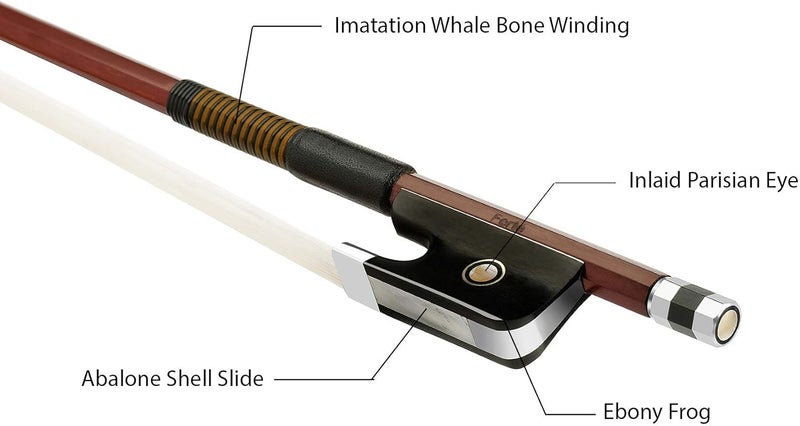 NeoTek Forté Plus Brazilwood Cello Bow - Octagonal Stick, Fully-mounted Ebony Frog and Authentic Hoursehair (1/16) - Image 5