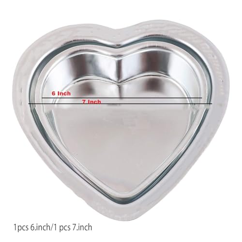 faas Cake Mold Tin Pan Aluminium Cake Mould for Baking Tray Heart Cake Making Set for Microwave Oven Bowl (Diameter 6", 7", inch, Silver, Set of 2 Pieces) Microwave & OTG Safe - Image 4