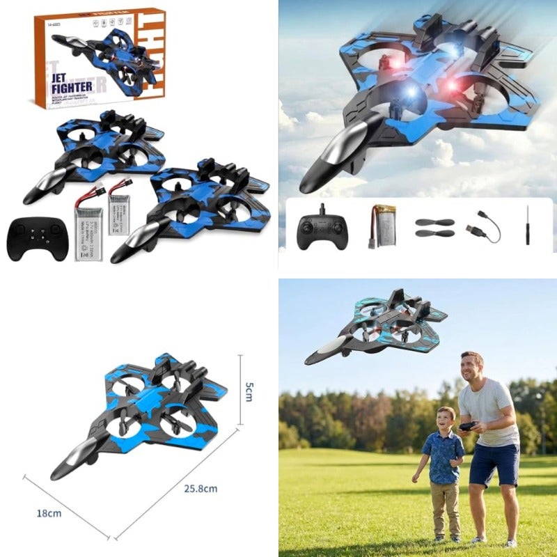 Flying Toy 360 Rotation RC Drone with Real Fighter Design Shockproof Intelligent Auto Stability Easy to Use for Beginners Gift for Adults 2 Batteries - Image 1