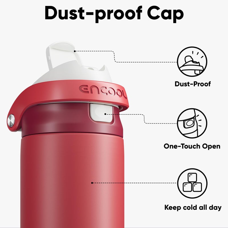 ENCOOL Leakproof Insulated Water Bottle with Straw Dual-Sip Water Bottle Bag-Safe Design for Work, Commute & Gym â€“ Keeps Drinks Cold All Day, 24 oz, Ember Clay - Image 2