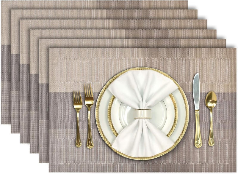 Aofmee Placemats, Placemats Set of 6, Heat Resistant Place Mats, Washable PVC Table Mats, Woven Vinyl Plastic Placemats for Dining Table, Non-Slip Stain Resistant Kitchen Table Placemats Easy to Clean - Image 1