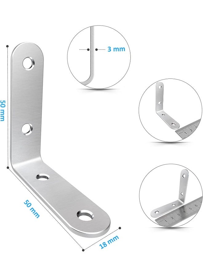 Rubik Corner Brace L Shaped Bracket, 8pcs Stainless Steel Corner Code Decorative Joint Right Angle Bracket for Shelf Supports Fixing Wood Furniture Chair Table Cabinet Bed with Screws (50x50x18mm)  - Image 2
