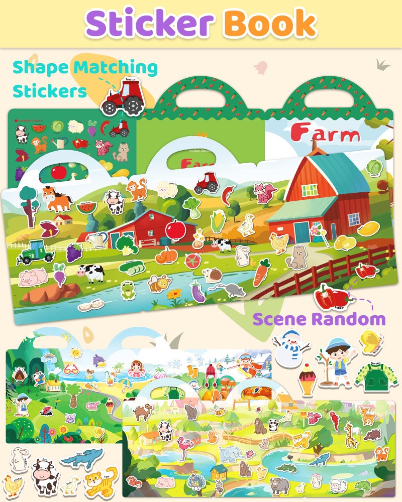 Benresive Reusable Sticker Book for Toddlers, Stickers for Kids, Toddler Travel Toys Activities Crafts Ages 3 and Up Easter Basket Stuffers Birthday Gifts - Farm, Animal and Season - Image 2