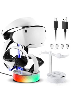 SYOSI Charging Station for PS VR2, Enhanced Charging Stand Dock for Playstation VR2 with RGB Light, Headset Display Stand, Controller Mount and 4 Magnetic Adapters