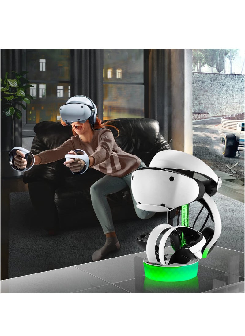SYOSI - SYOSI Charging Station for PS VR2, Enhanced Charging Stand Dock for Playstation VR2 with RGB Light, Headset Display Stand, Controller Mount and 4 Magnetic Adapters - Image 1
