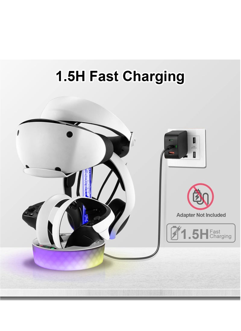 SYOSI - SYOSI Charging Station for PS VR2, Enhanced Charging Stand Dock for Playstation VR2 with RGB Light, Headset Display Stand, Controller Mount and 4 Magnetic Adapters - Image 1