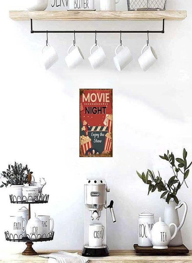Flyhaw Vintage Movie Night Metal Tin Sign Enjoy The Show With Popcorn Decor For Home Cinema Cafe 8x12 Inch - Image 4