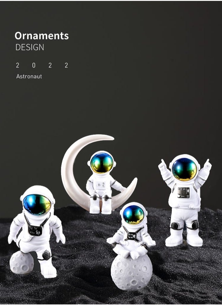 Beauenty Creative Astronaut Decoration 4-Pack Astronaut Statue Astronaut Statue Model For Astronaut Model Living Room TV Cabinet Hanging Decoration Children's Room Decoration Space Theme Birthday Gift - White  - Image 2