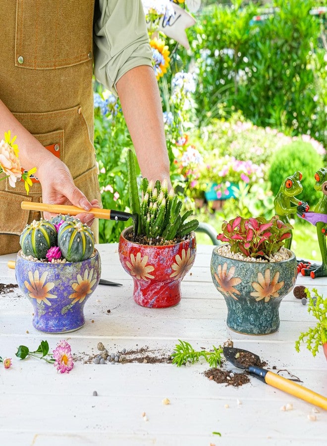 Sungmor Small Succulent Planters Set of 3, Beautiful Hand Crafted Ceramic Plant Pots Cute Cactus Pot, 4.9 Inch Flower Pots for Indoor Plants with Drainage, Desktop Windowsill Home Office Decor Pots - Image 3