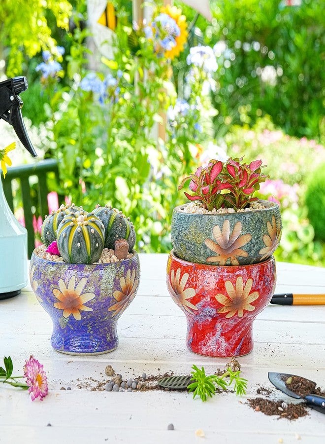 Sungmor Small Succulent Planters Set of 3, Beautiful Hand Crafted Ceramic Plant Pots Cute Cactus Pot, 4.9 Inch Flower Pots for Indoor Plants with Drainage, Desktop Windowsill Home Office Decor Pots - Image 2