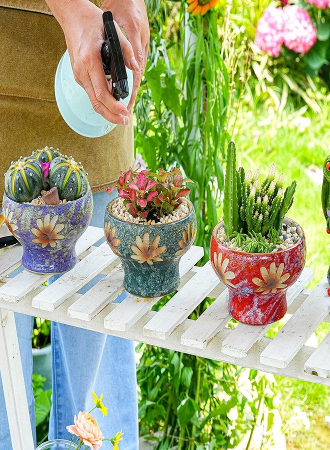 Sungmor Small Succulent Planters Set of 3, Beautiful Hand Crafted Ceramic Plant Pots Cute Cactus Pot, 4.9 Inch Flower Pots for Indoor Plants with Drainage, Desktop Windowsill Home Office Decor Pots - Image 4