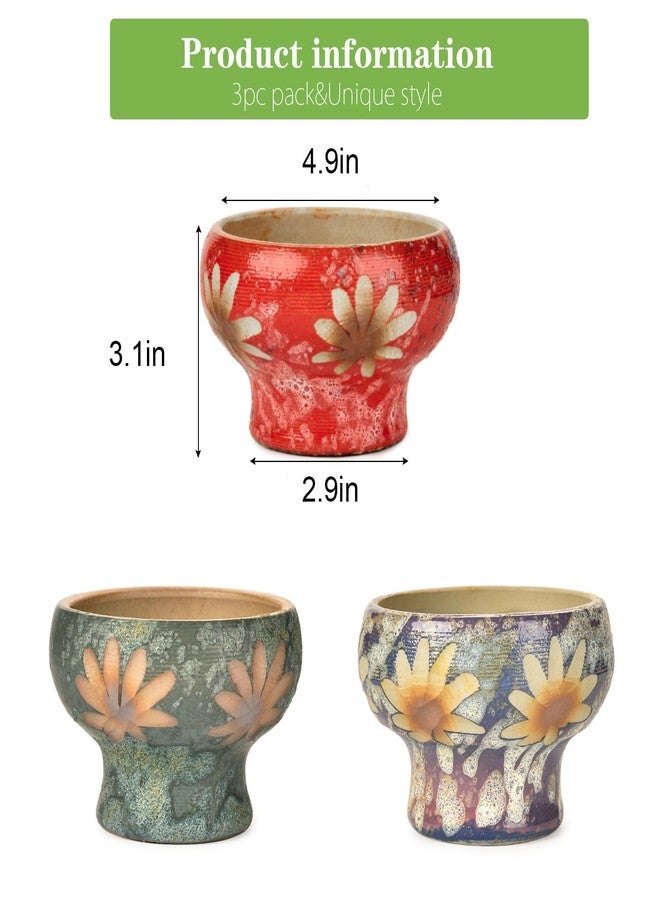 Sungmor Small Succulent Planters Set of 3, Beautiful Hand Crafted Ceramic Plant Pots Cute Cactus Pot, 4.9 Inch Flower Pots for Indoor Plants with Drainage, Desktop Windowsill Home Office Decor Pots - Image 5
