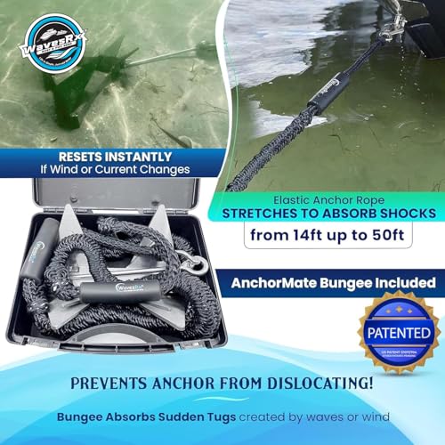 WAVESRX 7lb TriAnchor - Stainless Steel Folding Anchor with 14ft AnchorMate Bungee Line (14'-50') | Effortless Anchoring for Jet Skis, Dinghies & Skiff Boats | Unique Folding Design with Storage Case - Image 4