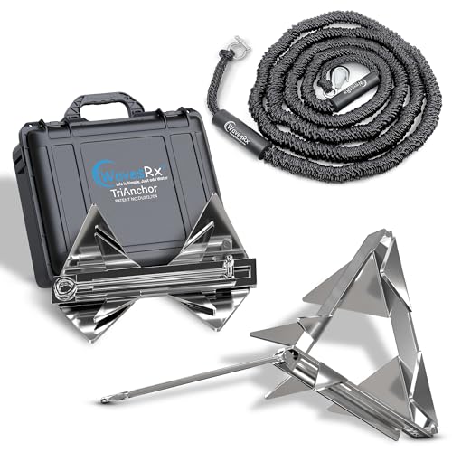 WAVESRX 7lb TriAnchor - Stainless Steel Folding Anchor with 14ft AnchorMate Bungee Line (14'-50') | Effortless Anchoring for Jet Skis, Dinghies & Skiff Boats | Unique Folding Design with Storage Case - Image 1
