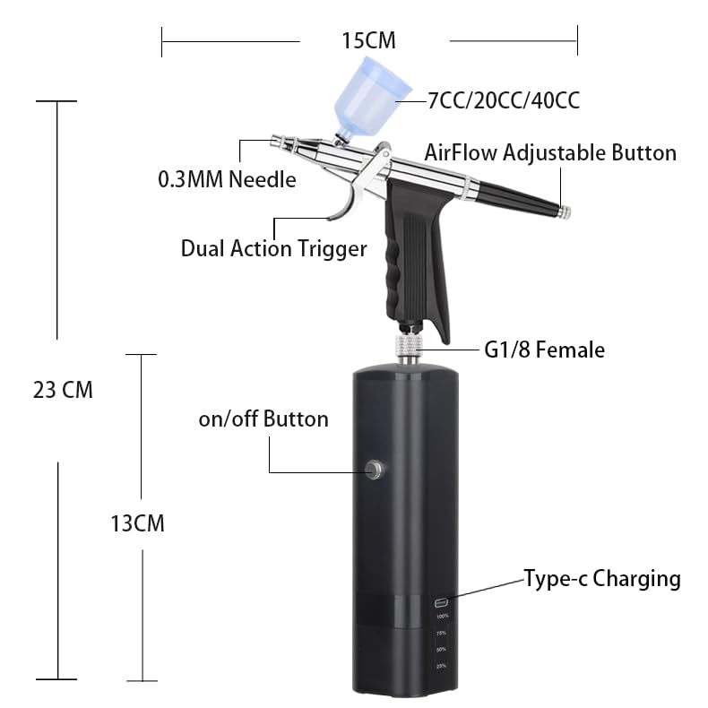 I-BEAUTEE High Pressure Airbrush Kit, Rechargeable Cordless Airbrush Compressor, Dual-Action Handheld Airbrush Gun, Mini Airbrush Set Portable Air Brush for Barber, Nail Art, Makeup, Model Painting - Image 5