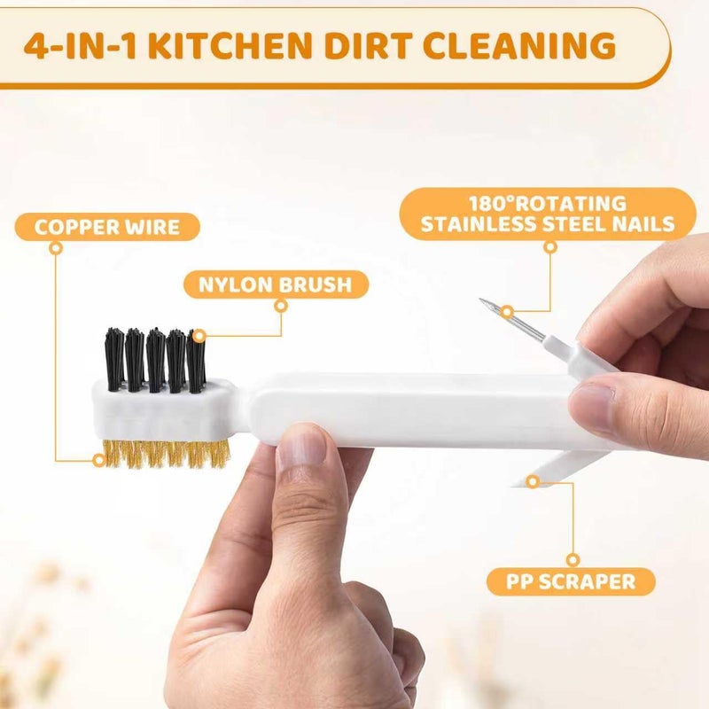 Clofiak Kitchen Cleaning Scrub Brush, 4-in-1 Deep Gas Stove Top Cleaner With Brass Wire Brush, Stiff Bristles & Cooktop Scrape, Range Hood Grease Grime Rust Cleaner for Pot Pan Household Cleaning Tool - Image 3