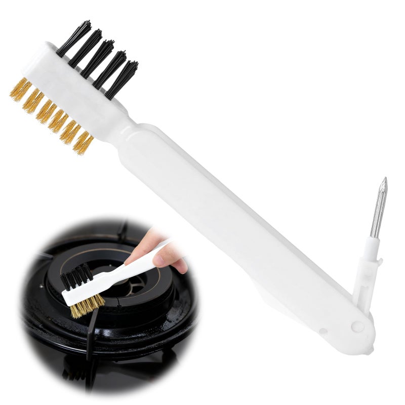 Clofiak Kitchen Cleaning Scrub Brush, 4-in-1 Deep Gas Stove Top Cleaner With Brass Wire Brush, Stiff Bristles & Cooktop Scrape, Range Hood Grease Grime Rust Cleaner for Pot Pan Household Cleaning Tool - Image 1