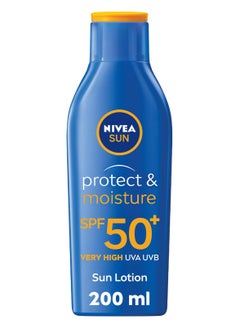 Nivea NIVEA SUN Lotion, Protect & Moisture, SPF 50+, Very High and Immediate UVA & UVB Protection, 48H Moisture, Water Resistant, Skin Microbiome Balance, 200ml  - Image 1