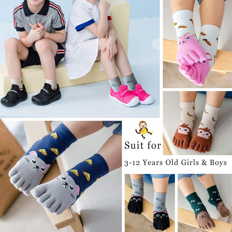 Artfasion Kids Toe Socks Cute Cotton Cartoon Animal Dog Cat Ankle Crew Five Finger Socks for 3-12 Years Old Girls and Boys - Image 3