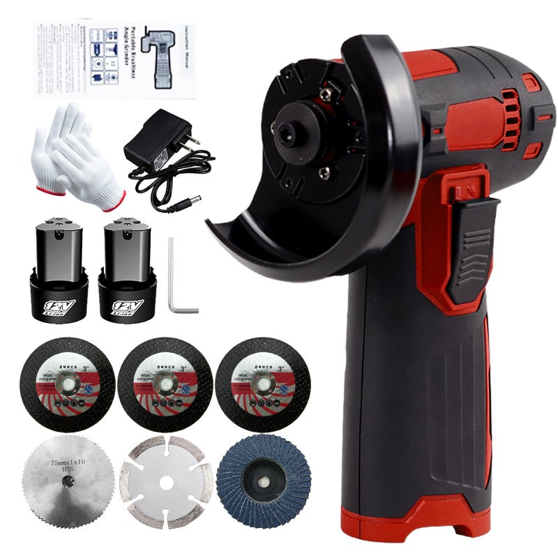 12V Cordless Brush Angle Grinder Kit, Ginding disc 3 Inch/76mm, Lightweight Angle Grinder Tool w/ 2PCS 1300mAh Lithium-Ion Battery & Charger, Ergonomic Button Position for Reducing Hand Pressure - Image 1