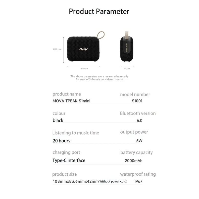 Mova Tpeak S1 Mini Portable Bluetooth 6.0 Speaker, 6w/20w, Multi-Mode, Ipx7 Waterproof, Up to 20 Hours Playback - Image 5
