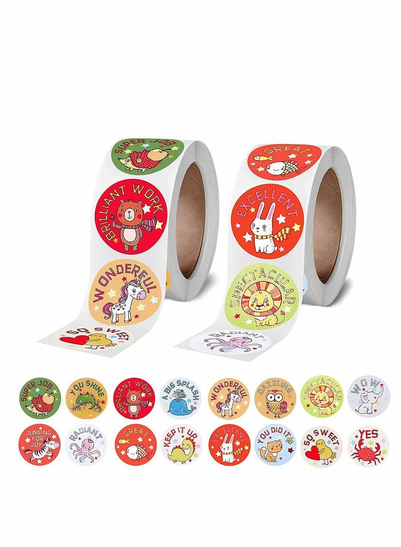 Excefore 2 Rolls 1 Inch Motivational Reward Stickers School Stickers Teacher Supplies Incentive Roll Sticker 16 Designs Animal Stickers for Kids Teachers in Classroom and School - Image 1