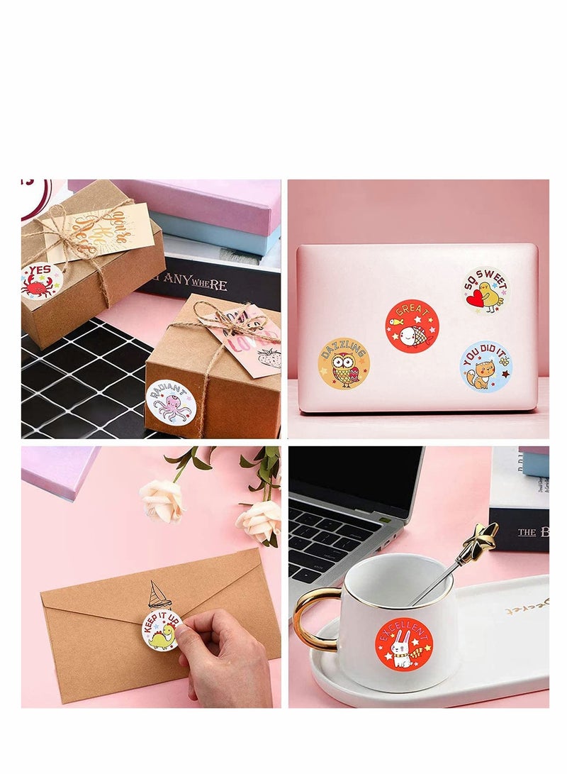 Excefore 2 Rolls 1 Inch Motivational Reward Stickers School Stickers Teacher Supplies Incentive Roll Sticker 16 Designs Animal Stickers for Kids Teachers in Classroom and School - Image 2