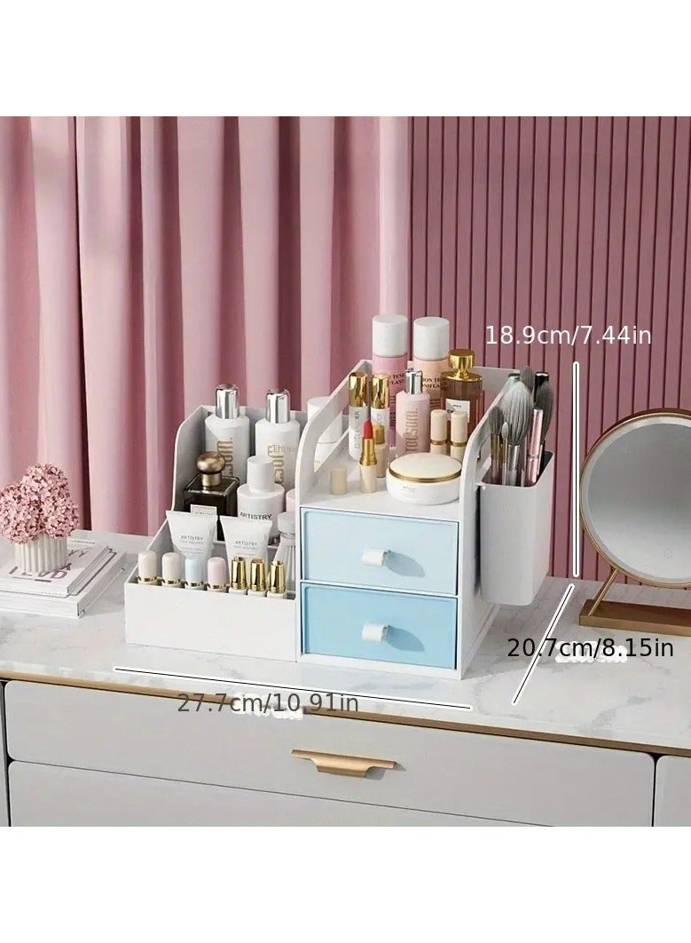 أوريتي منظم المكياج للغرور ، منظم كونترتوب مع الأدراج ، تخزين مستحضرات التجميل للعناية بالبشرة ، فرش ، ظلال العيون ، مستحضرات ، شفاه ، طلاء الأظافر ، رائعة لخزانة الملابس ، الحمام ، غرفة النوم-الأزرق - Image 3