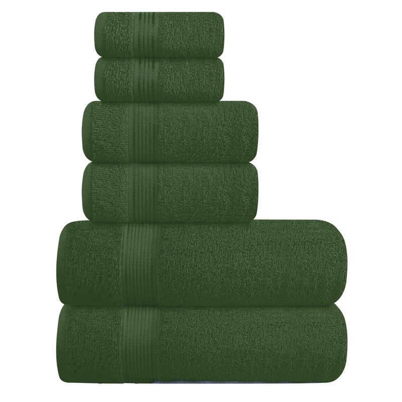 Belizzi Home Ultra Soft 6 Pack Cotton Towel Set Contains 2 Bath Towels 28x55 inch 2 Hand Towels 16x24 inch  2 Wash Coths 12x12 inch Ideal Everyday use Compact  Lightweight  Olive Green
