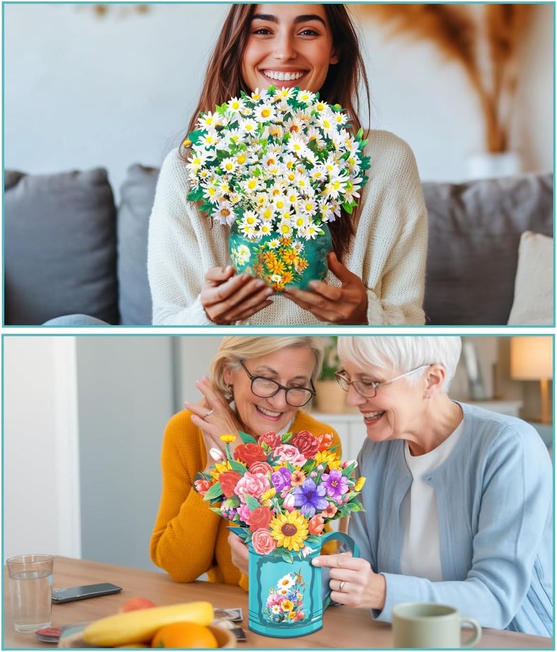 Magic Ants Pop up Flower Bouquet Cards Set, 4 Unique Floral Designs – Gerbera Daisies, Tulips, Sunflowers & Roses – 3D Greeting Cards for Birthdays, Mother's Day, Thank You, Get Well, and More – Elegant Gift for - Image 4