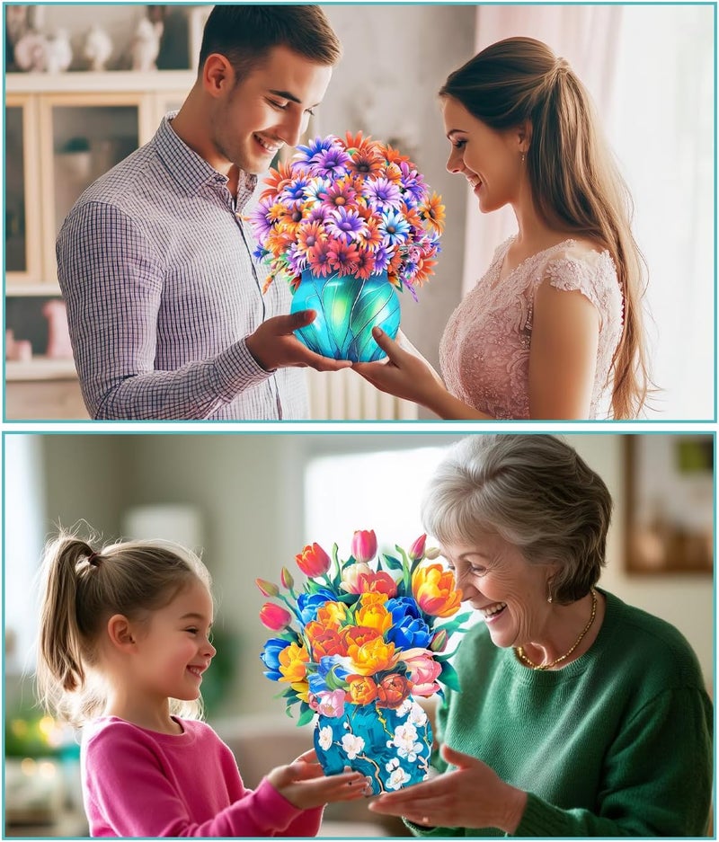 Magic Ants Pop up Flower Bouquet Cards Set, 4 Unique Floral Designs – Gerbera Daisies, Tulips, Sunflowers & Roses – 3D Greeting Cards for Birthdays, Mother's Day, Thank You, Get Well, and More – Elegant Gift for - Image 5